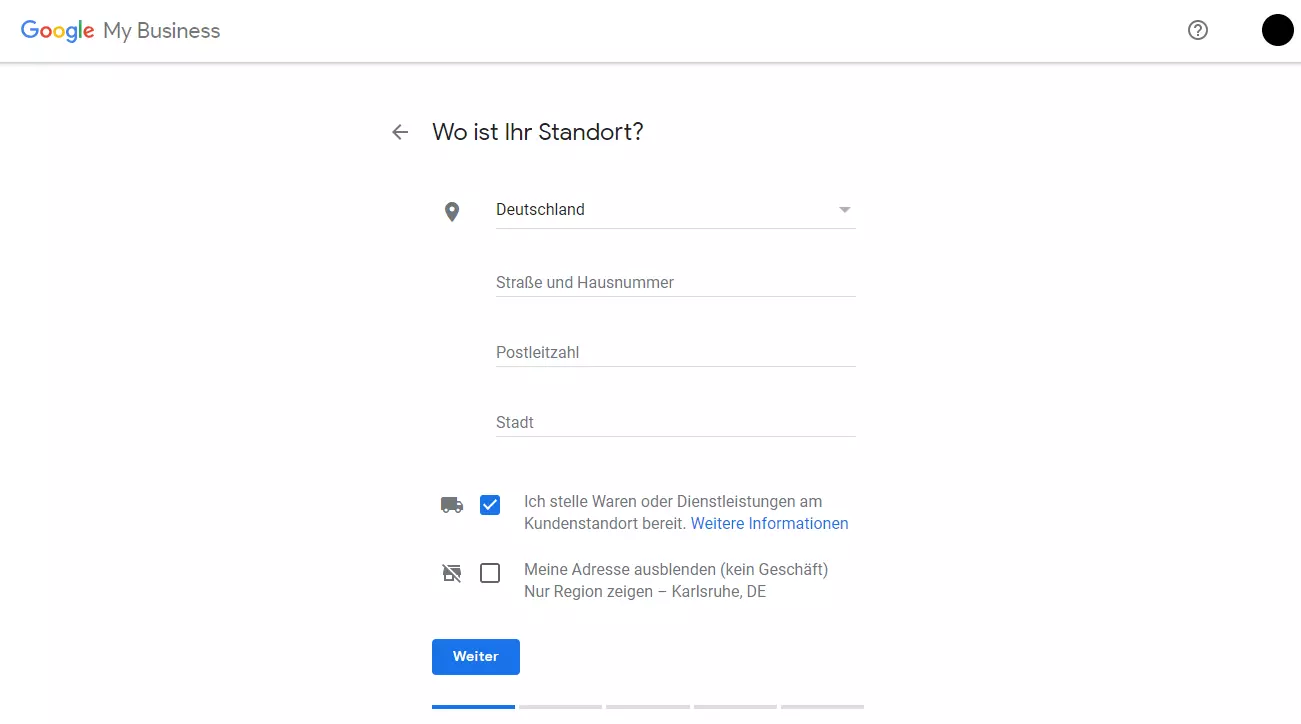 Google My Business: Auswahl des Standorts