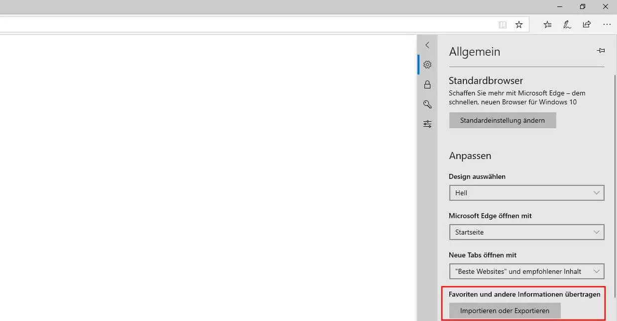 Allgemeine Einstellungen im Microsoft-Browser Edge