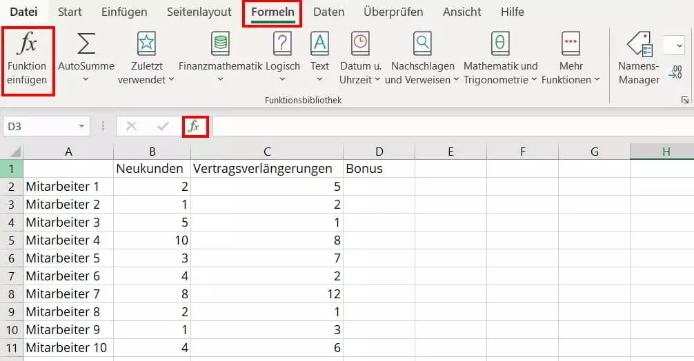 Excel-Dialogfeld „Funktion einfügen“