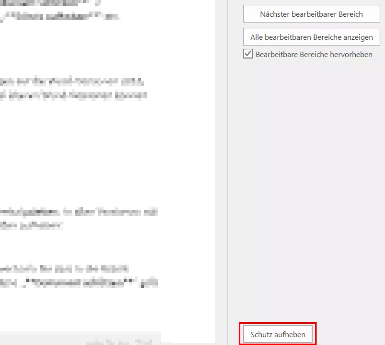 Word „Schutz aufheben“