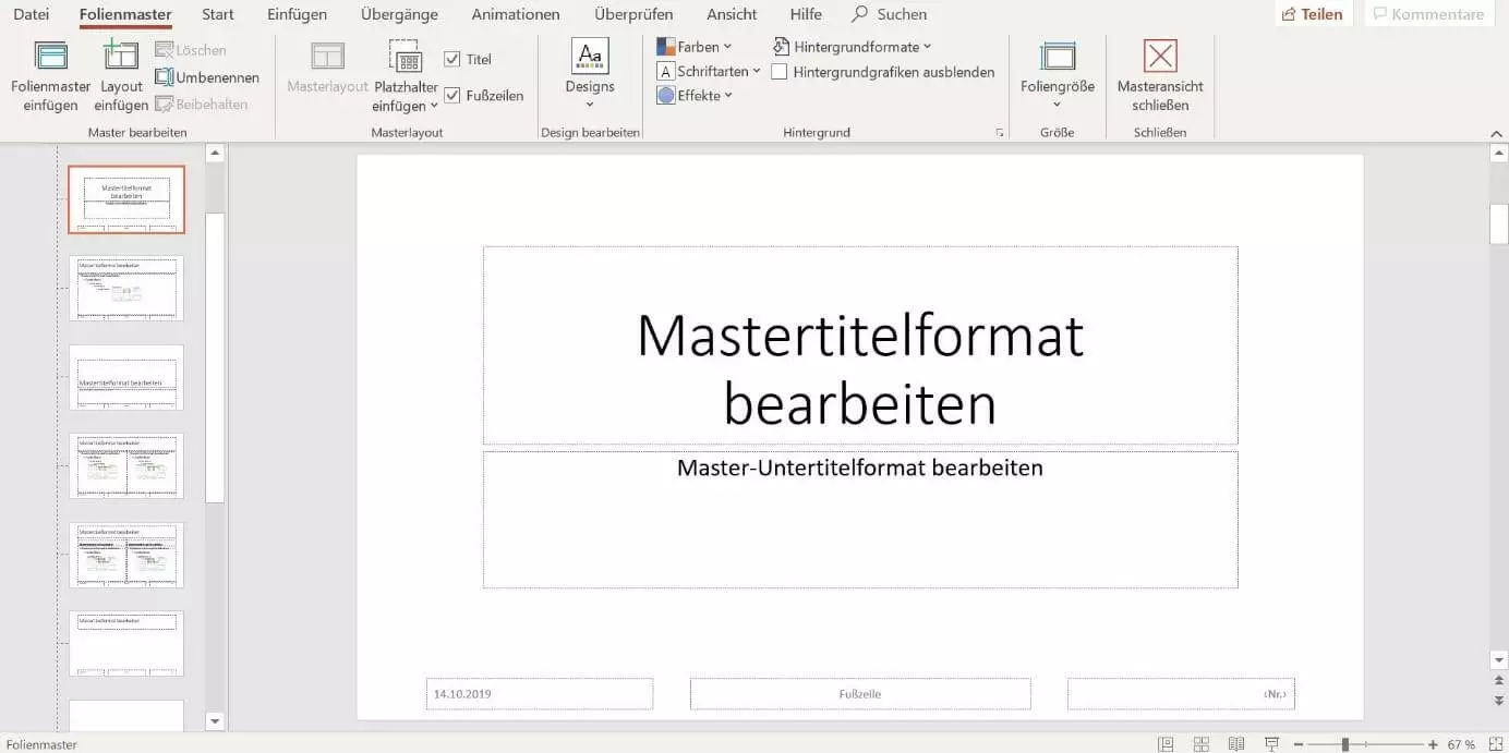 Ansicht des Folienmasters bei PowerPoint 2019