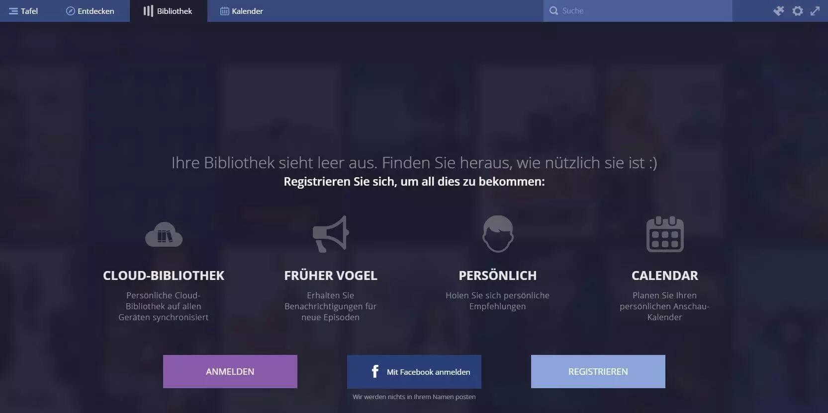 Stremio: Startseite der Medienbibliothek