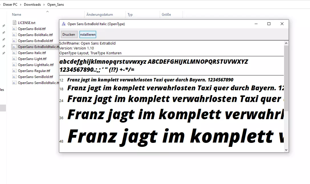 Installation der Schriftart „OpenSans“