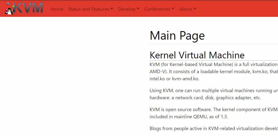 Screenshot KVM-Websit