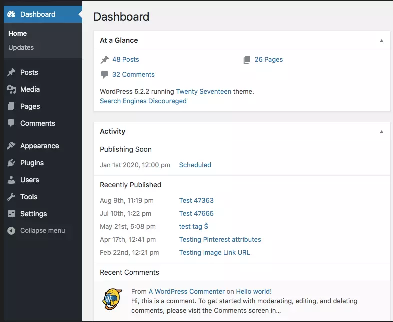 Das Dashboard von WordPress