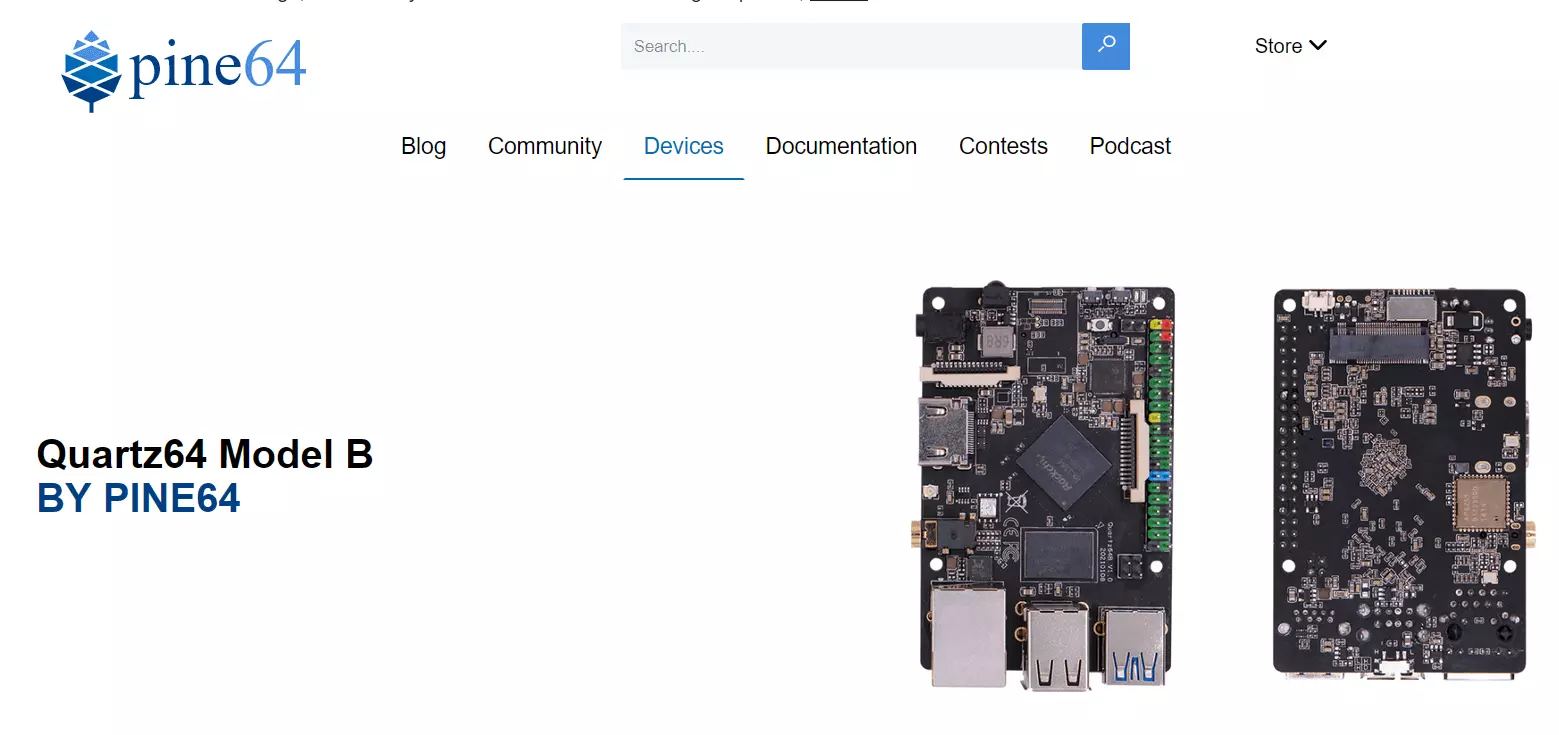 Screenshot Quartz64 Model B von Pine64 Informationsseite