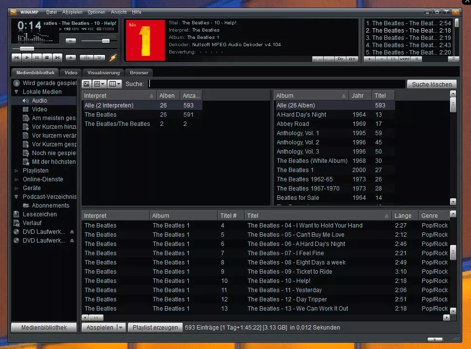 Ansicht des Winamp-Players