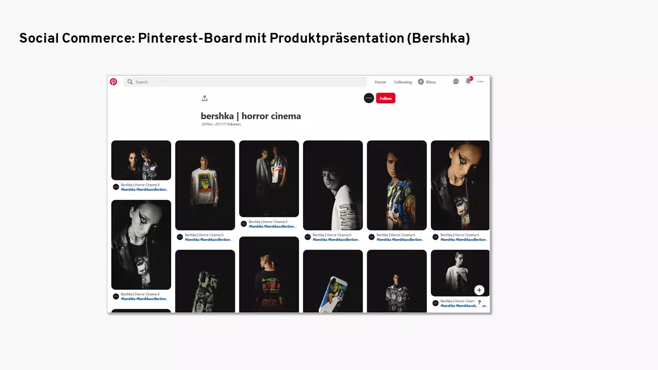 Beispiel zu Social Commerce auf Pinterest von Bershka