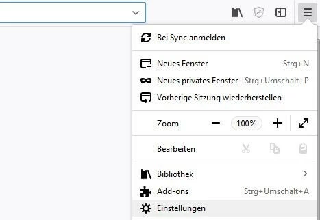 Einstellungsleiste bei Firefox