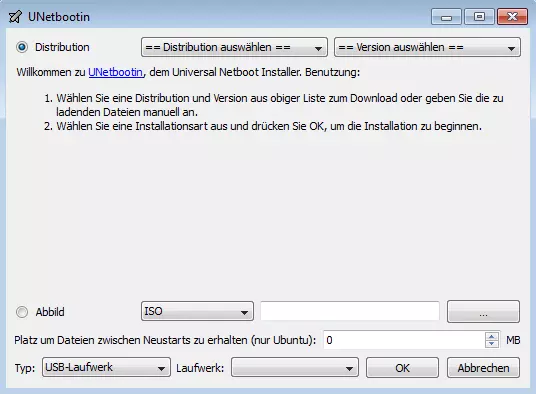 UNetbootin-Benutzeroberfläche