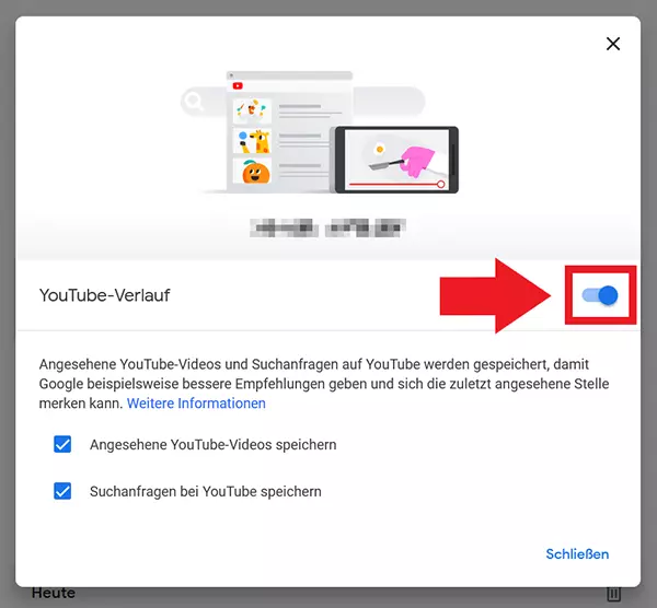 Option zur (De)aktivierung des YouTube-Verlaufs