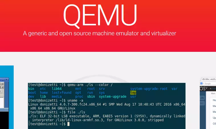 Screenshot QEMU-Website