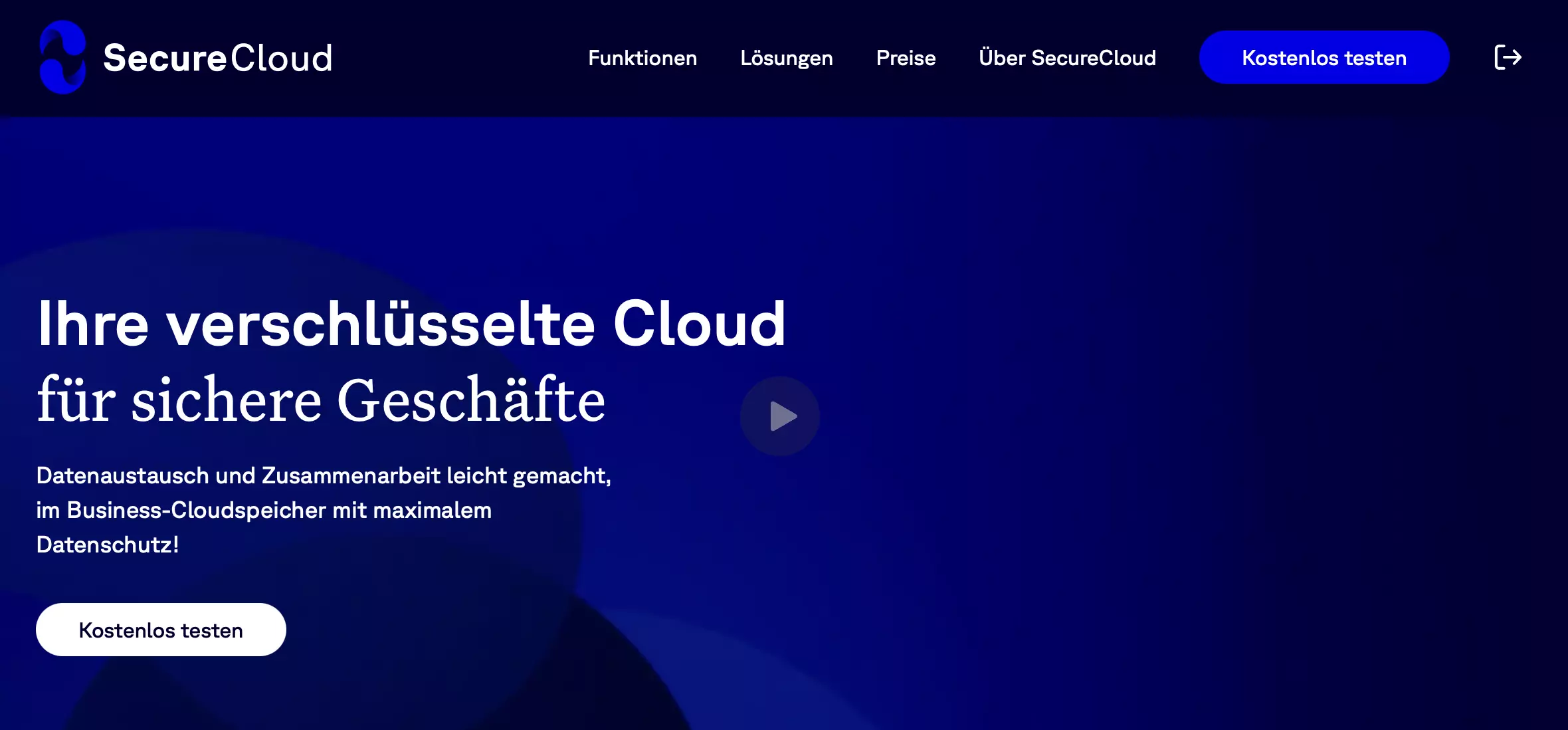 Die Website des Cloud-Anbieters SecureCloud