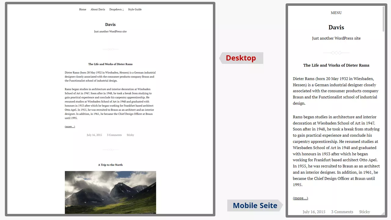 Screenshots des WordPress-Blog-Themes Davis