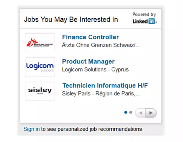 Das Widget „Jobs You Might Be Interested In“ von LinkedIn