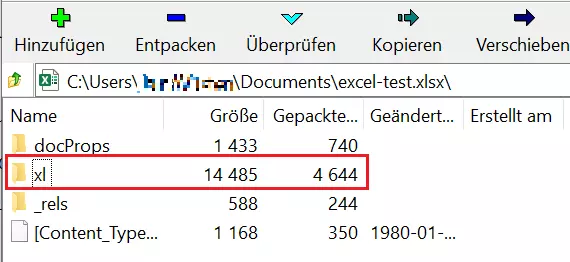 Abbildung der Excel-Datei, geöffnet im Programm 7-Zip