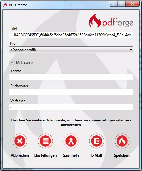 Das Fenster des PDFCreators nach der Druckausgabe