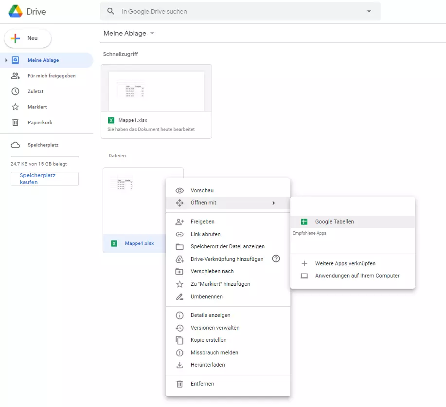 Google Drive: Optionen für hochgeladene Dateien 