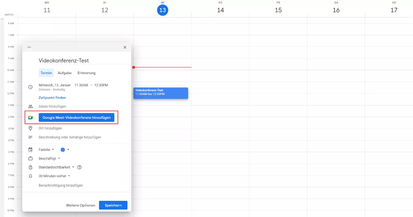 Google-Kalender: Meet-Termin