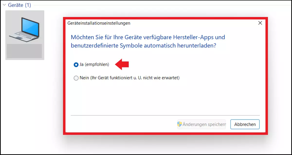 Das Menü „Geräteinstallationseinstellungen“