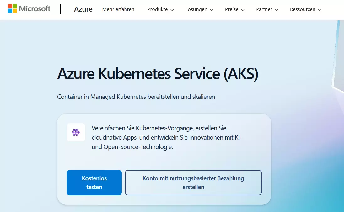 Produkt-Website Microsoft Azure Kubernetes Service (AKS)