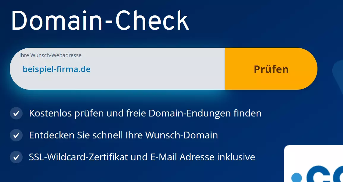 Screenshot des kostenlosen Domain-Checks von IONOS