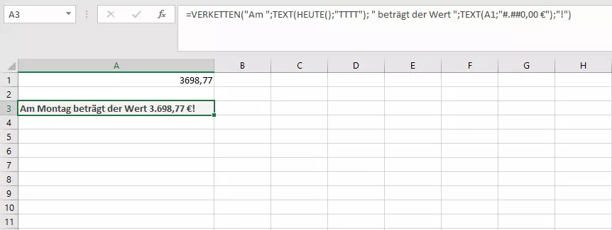 Kombination aus VERKETTEN und TEXT