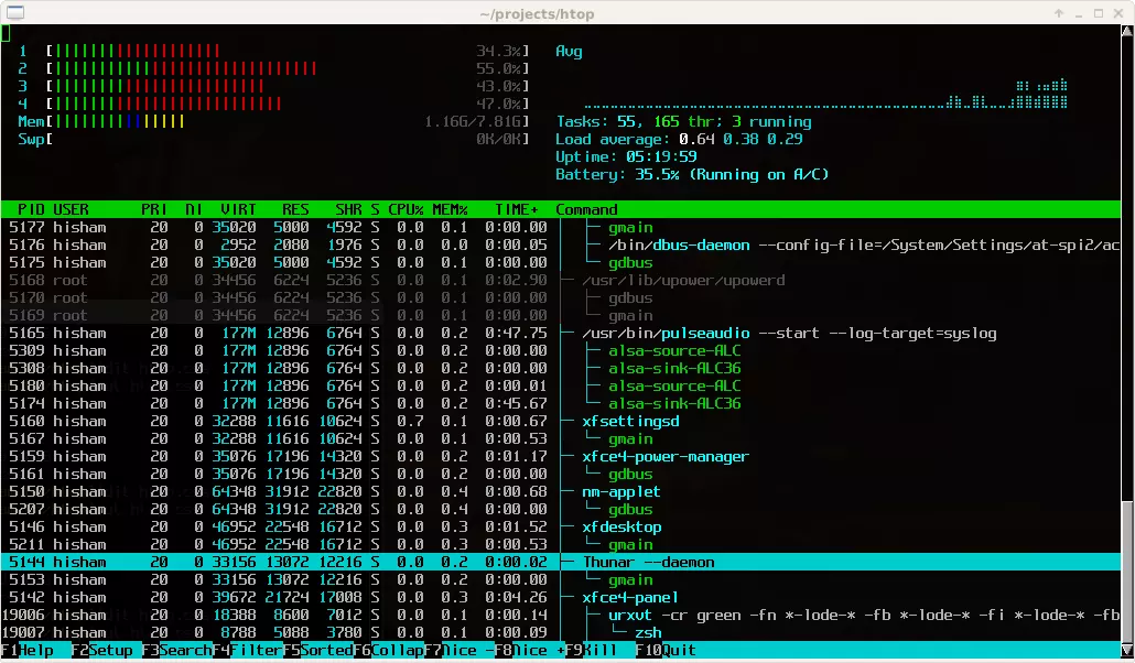 Screenshot der Oberfläche von htop