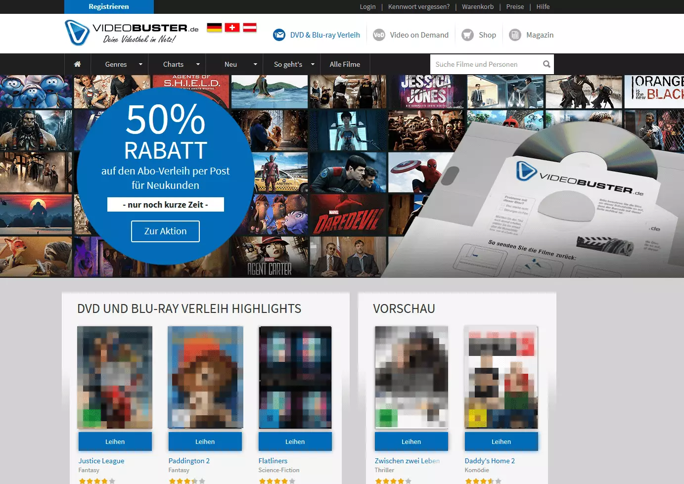 Startseite von Videobuster