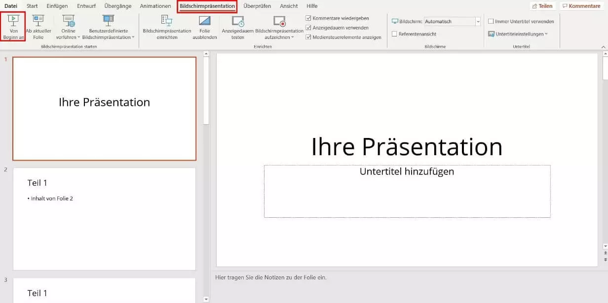 PowerPoint: Bildschirmpräsentation starten