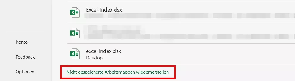 Excel: „Nicht gespeicherte Arbeitsmappen wiederherstellen“