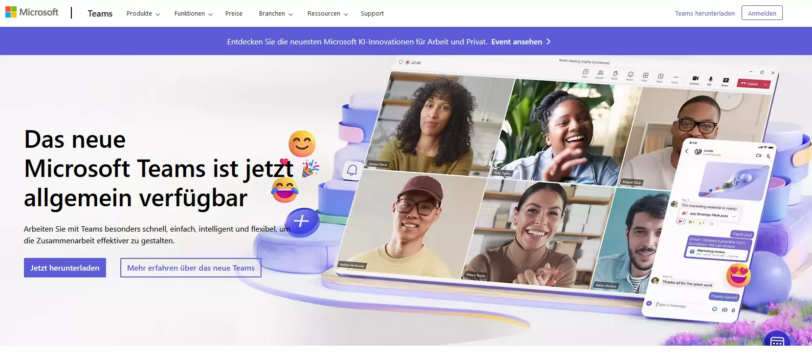 Screenshot der Microsoft-Teams-Übersichtsseite