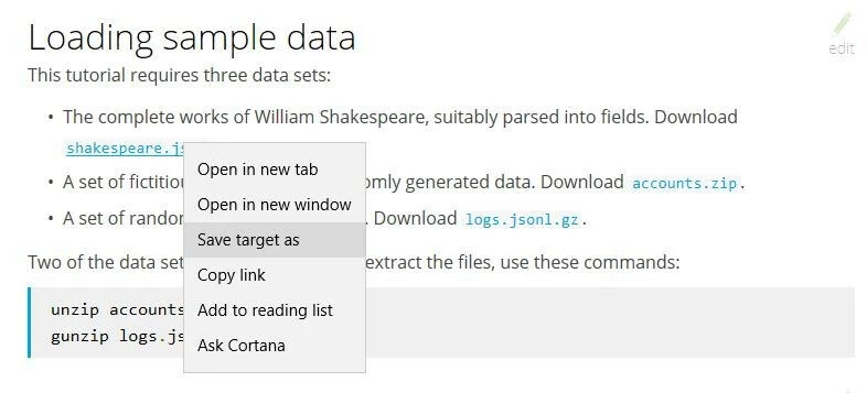 Datenbank-Samples für Kibana auf elastic.co