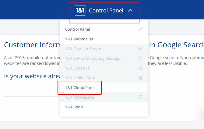 Dropdown-Menü - Cloud Panel