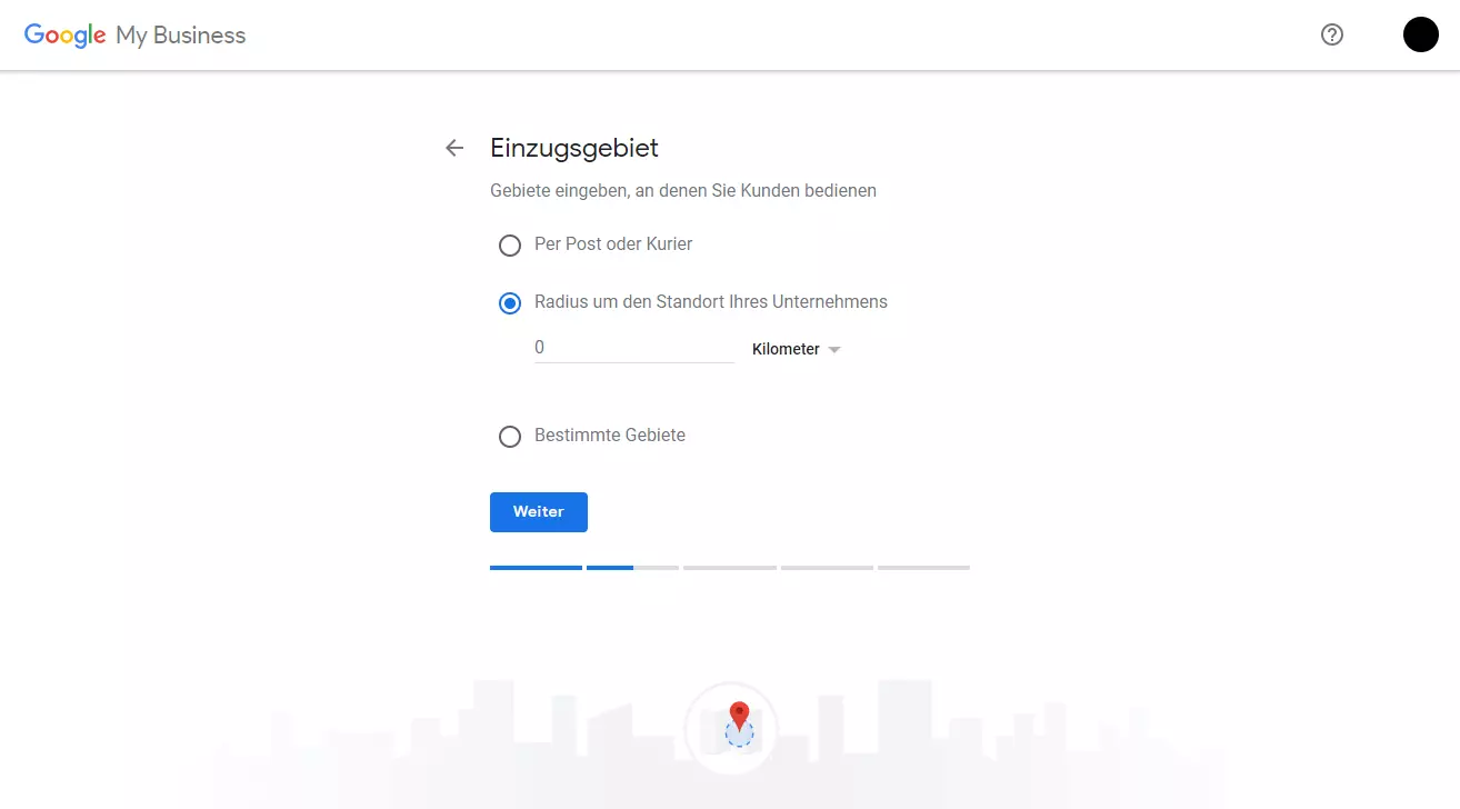 Google My Business: Auswahl des Einzugsgebiets