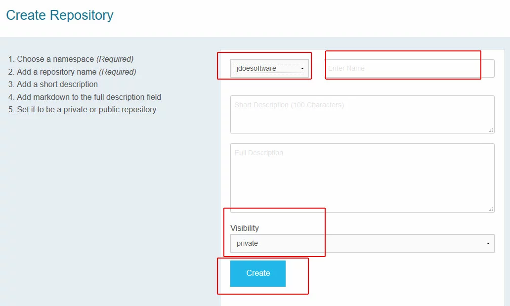 Docker - Ausfüllen der Repository-Details