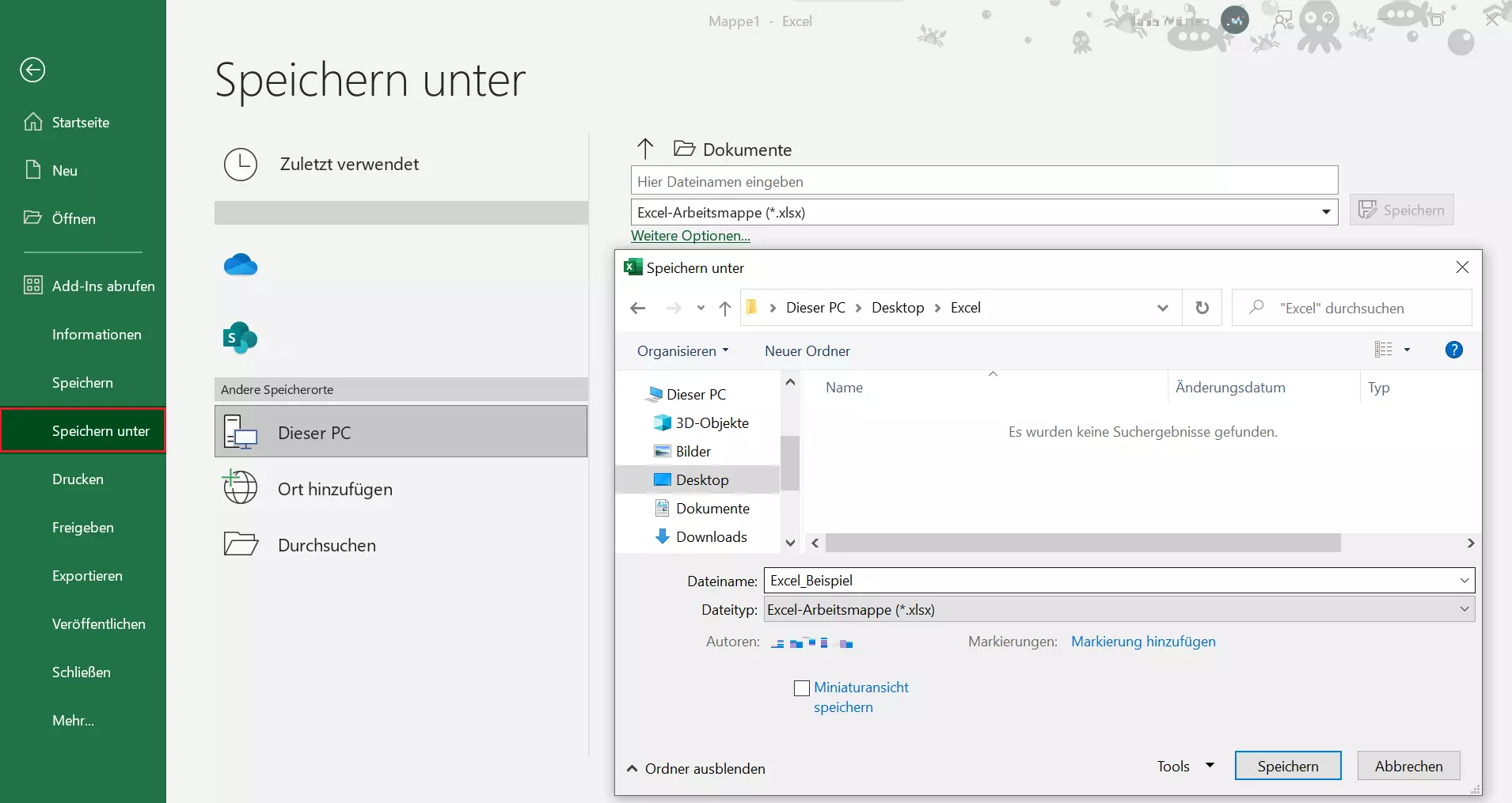 Excel-Speicherfenster „Speichern unter“