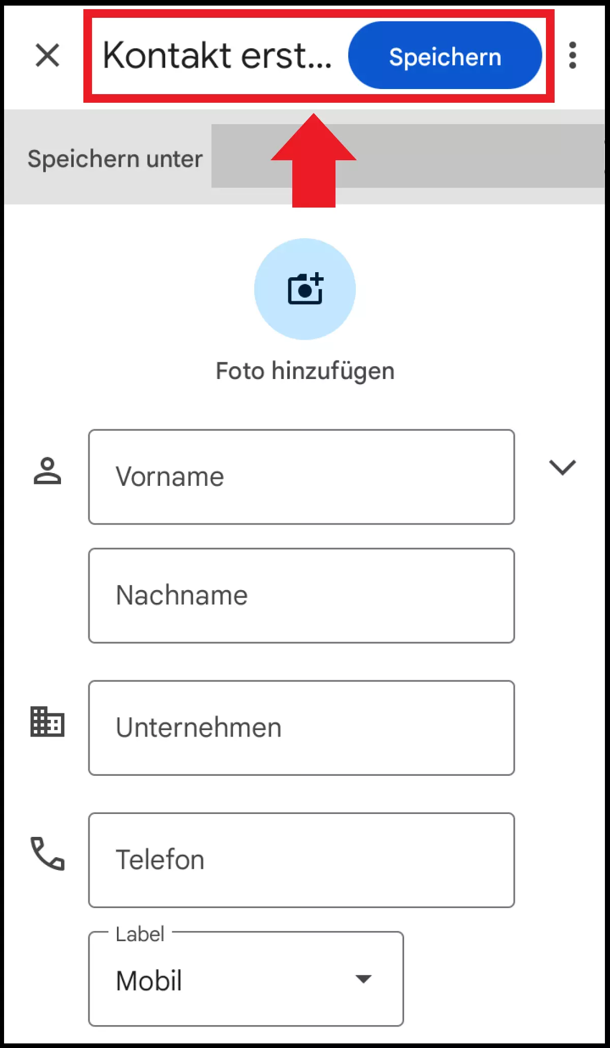 Die Option „Kontakte erstellen“ in der Telefon-App von Android