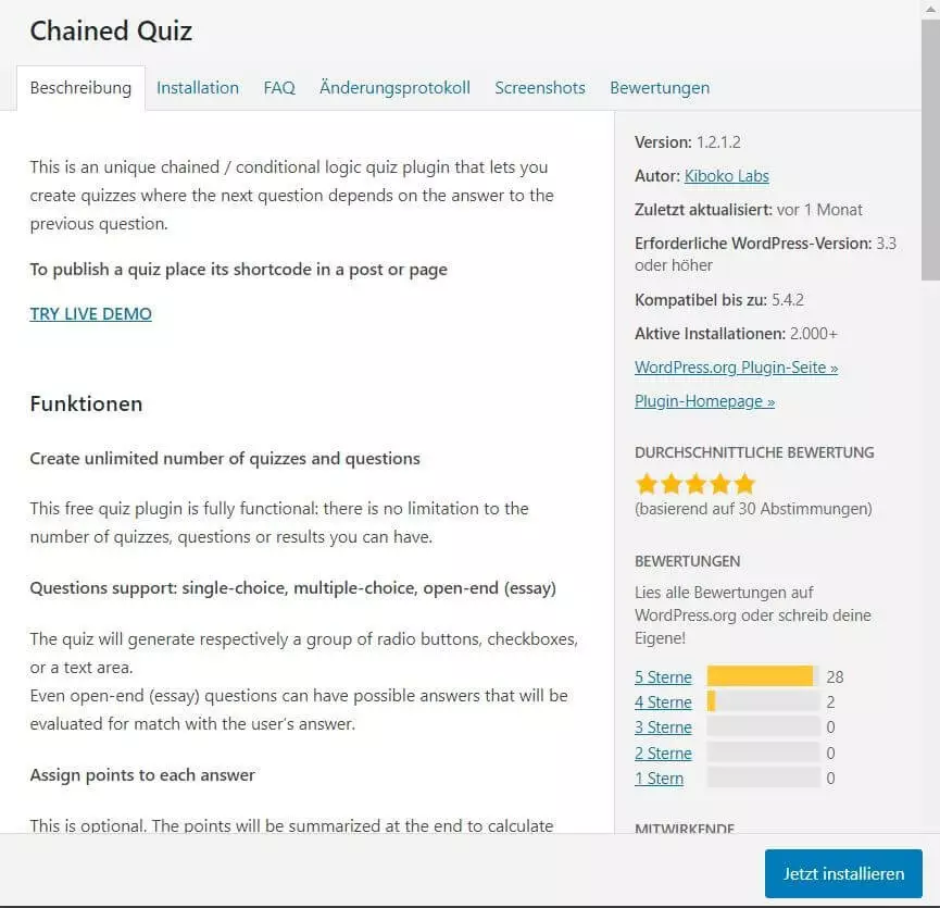 WordPress-Quiz-Plug-in: Chained Quiz