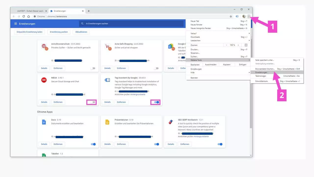 Chrome: Installierte Erweiterungen