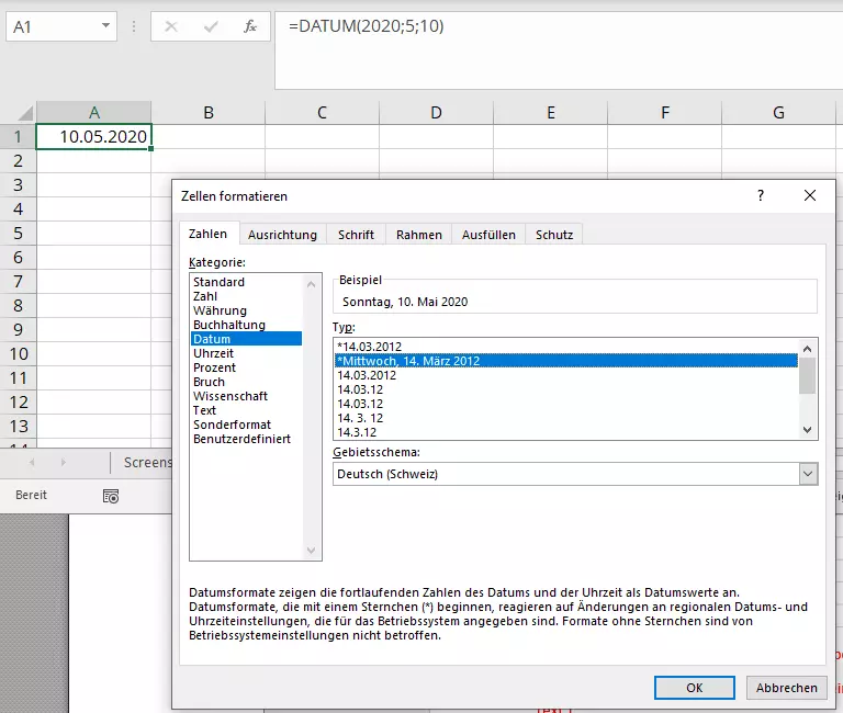 Excel-Dialogbox „Zellen formatieren“