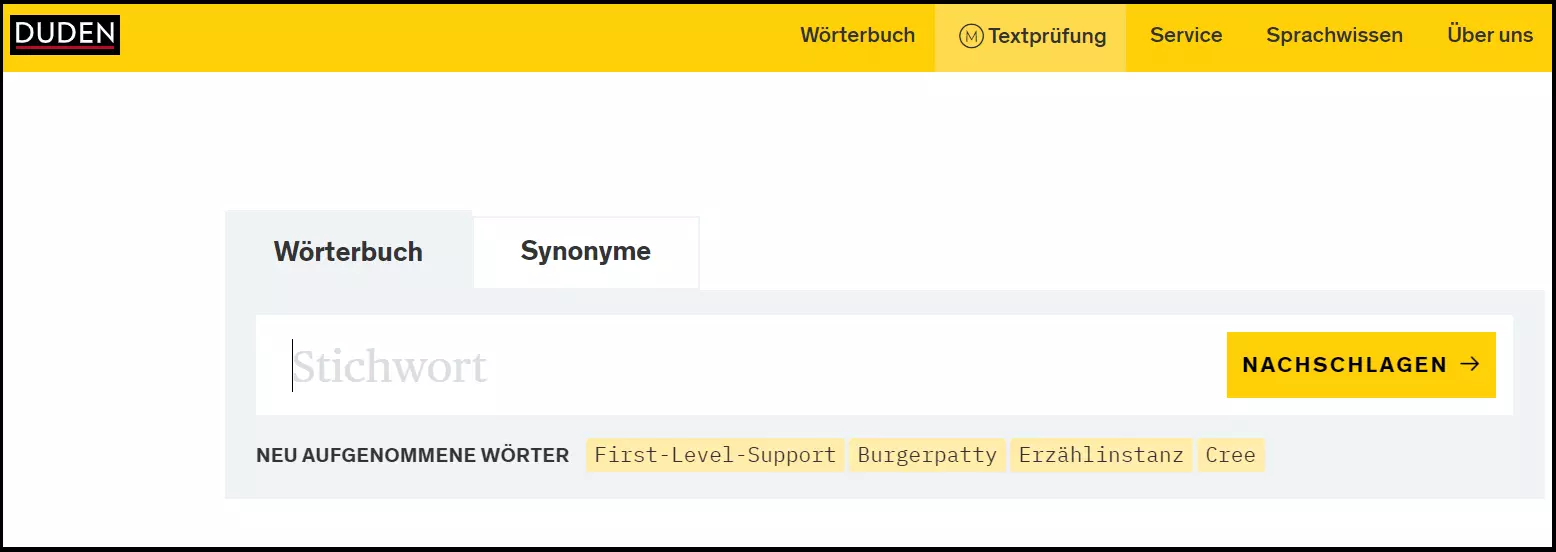 Die Homepage der Duden.de Grammatikprüfung