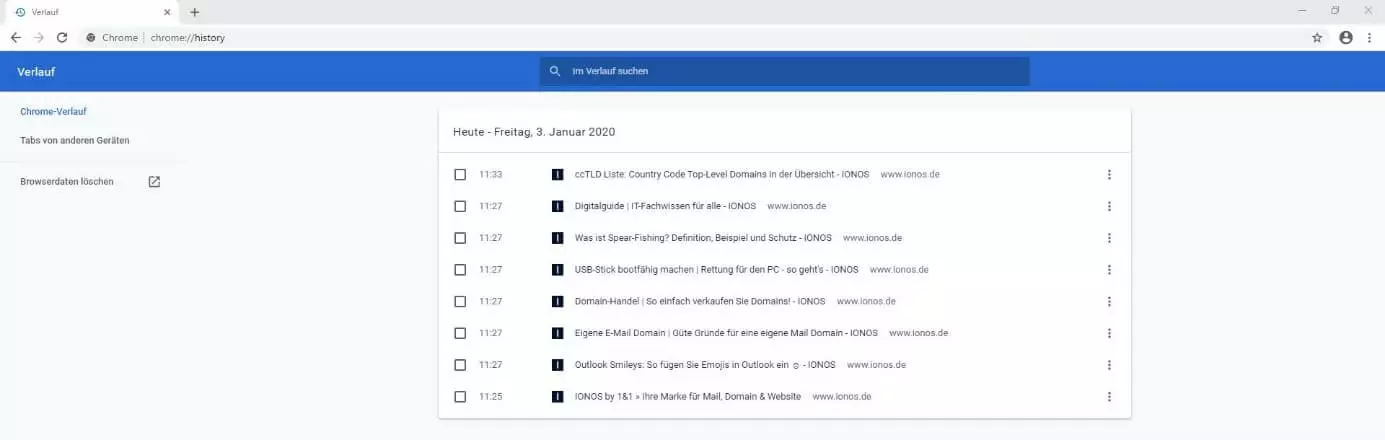 Google Chrome: Verlauf „Heute“