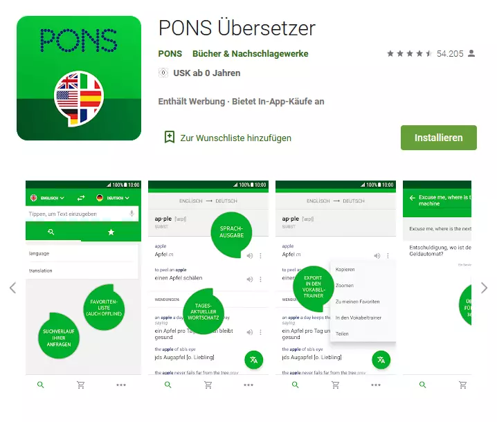 PONS Übersetzer im Google Play Store