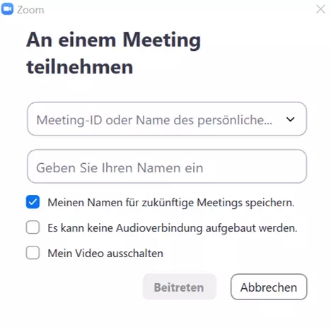 Desktop-Software mit Option, einem Zoom-Meeting beizutreten