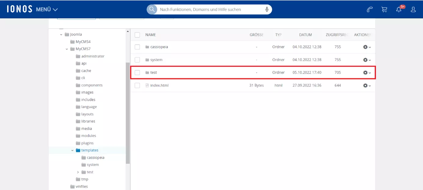 Ansicht der Joomla-Dateistruktur