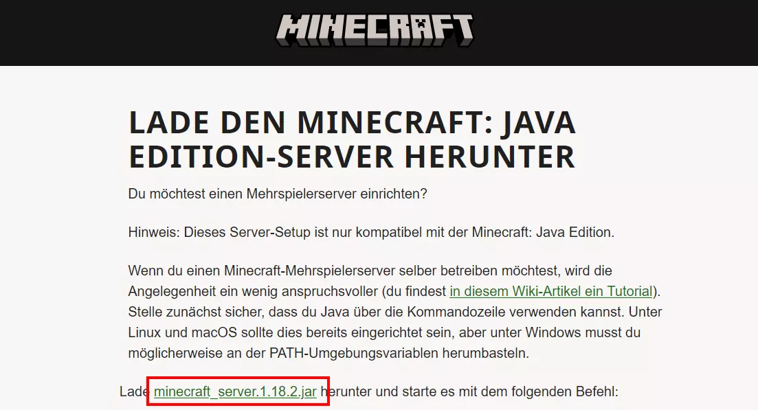 Screenshot von minecraft.net