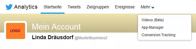 Screenshot der Menüleiste von Twitter Analytics