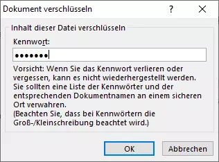 Abbildung des Dialogs „Dokument verschlüsseln“ 