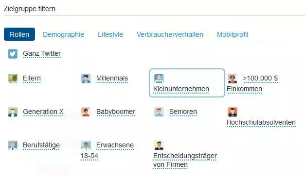 Screenshot des Zielgruppen-Filters bei Twitter Analytics